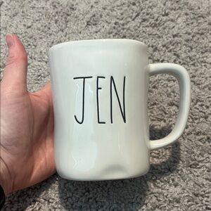 “Jen” Rae Dunn White Ceramic Mug with Black Lettering